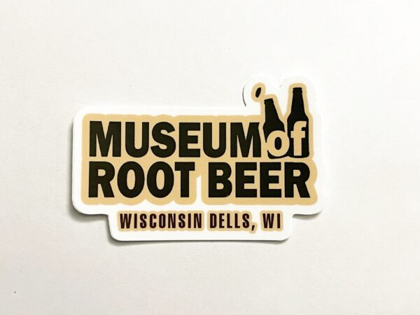 Logo Sticker for the Museum of Root Beer in Wisconsin Dells, WI, showcasing two root beer bottles and celebrating the unique charm of this one-of-a-kind museum.