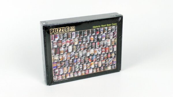 The Root Beer Cans Puzzle is a boxed set containing 672 pieces, showcasing vintage root beer cans and making it an ideal addition for any beer museum enthusiast.